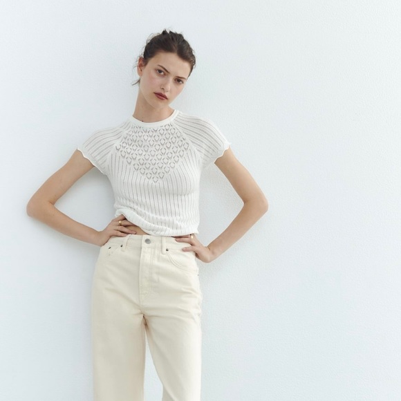 ZARA ● Pointelle Knit Top - Picture 1 of 4